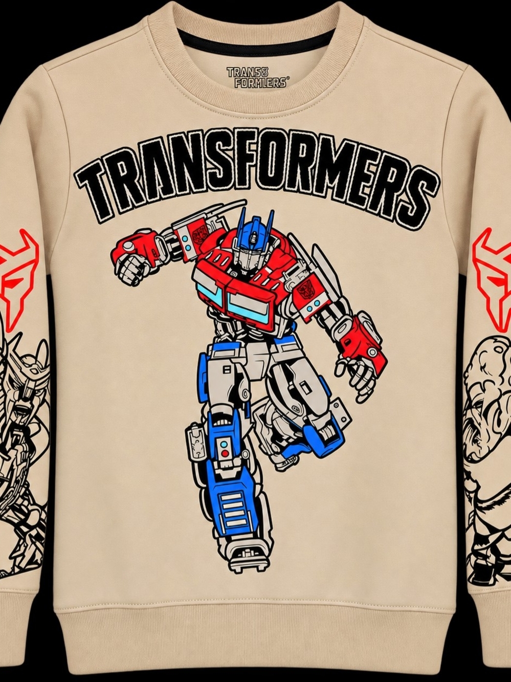 Hasbro Beige Transformers Crewneck Sweatshirt with Red & Blue Graphic
